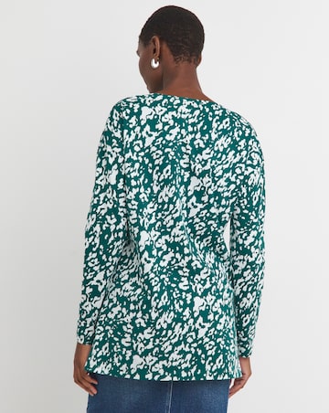 Print Long Sleeve V-Neck Slouch Longline Top