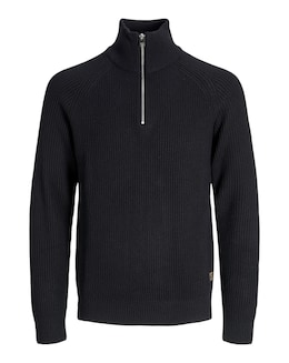 Jack &amp; Jones Pannel Knit Half Zip - Black
