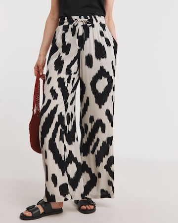 Printed Crinkle Shirred Waist Wide Leg Trousers