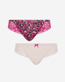 2 Pack Animal Print Lace Brazilians