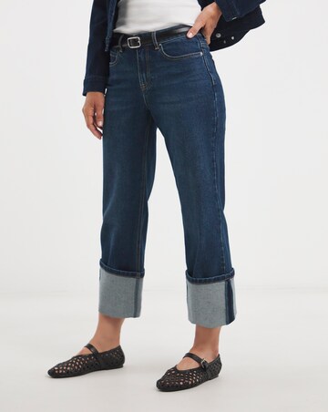 Dark Blue Turn Up Straight Leg Jean