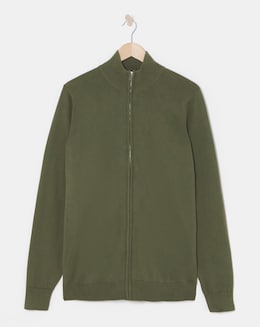 Olive Zip Through Funnel Neck Cardigan