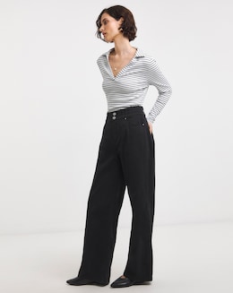 Black Elasticated Waist Wide Leg Jeans