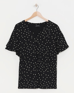 Black Spot Double Angel Sleeve V Neck Top