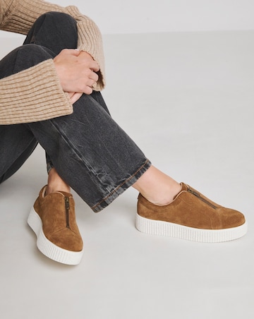 Meridian Zip Up Leather Trainer - Wide Fit (E)