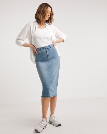 24/7 Blue Midi Denim Skirt