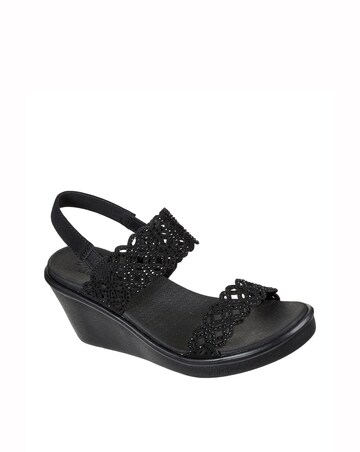 Skechers Black Rumble On Sassy Dayz Wedge Sandals- Wide Fit (E)