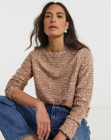Boucle Sequin Slash Neck Top