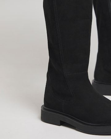 Perry Stretch Back Panel Flat Knee High Boots Wide E Fit Standard Calf