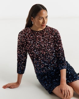 Ombre Sequin Shift Dress