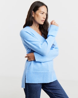 Blue V Neck Side Rib Tunic
