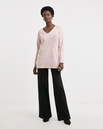 Pure Cotton Pink Print Slouch Long Sleeve Longline Top