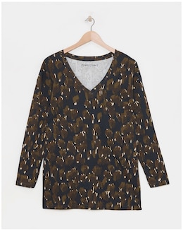 Navy Animal Long Sleeve V-Neck Slouch Longline Top