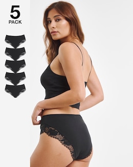 Pretty Secrets 5 Pack Midi Brazilian Knickers Black