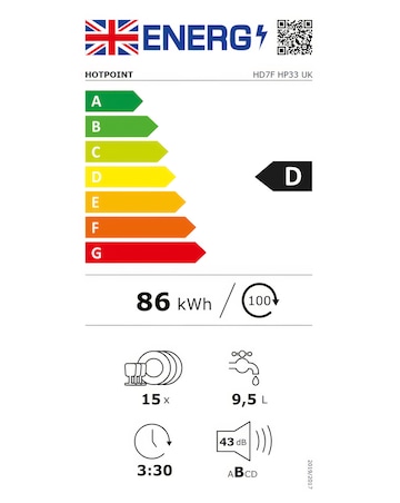 Hotpoint HD7FHP33UK Full Size Dishwasher - 14 Place Settings - White + Install