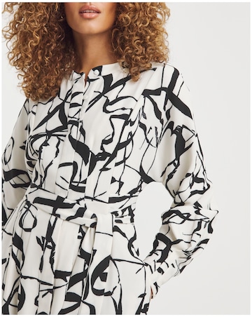 Joanna Hope Ivory Print Tie Waist Shirt Dress