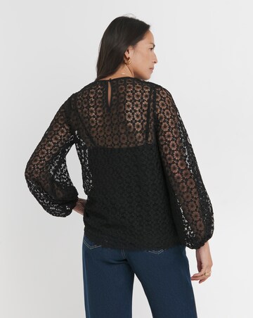 Womens Lace Bishop Sleeve Blouse - Black