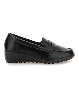 Cushion Walk Black Low Wedge Loafers -Extra Wide Fit (EEE)