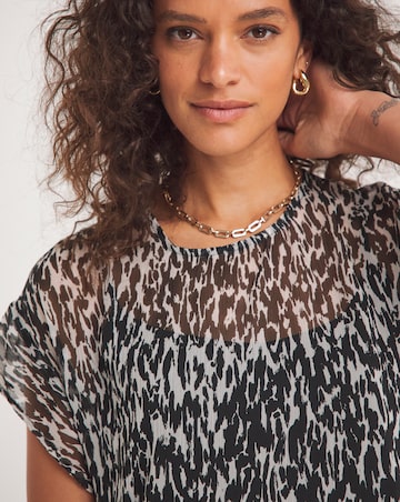 Mono Print Sheer Smocked Top With Cami