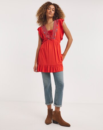 Joe Browns Red All New Enchanted Embroidered Jersey Laced Tunic