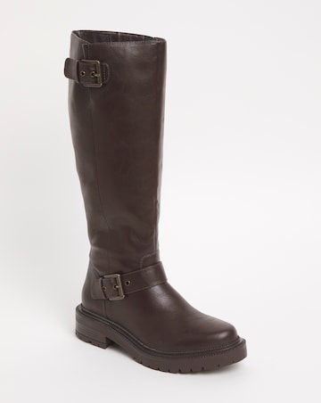 Eden Buckle Detail Knee High Boots - Wide Fit (E) & Super Curvy Calf