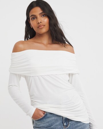 Cream Long Sleeve Bardot Top