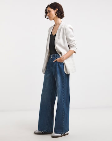 Mid Blue Elasticated Waist Wide Leg Jean