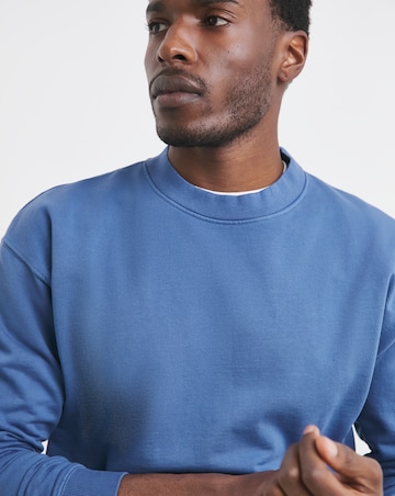 Relaxed Fit Garment Dyed Crew Sweatshirt- Blue
