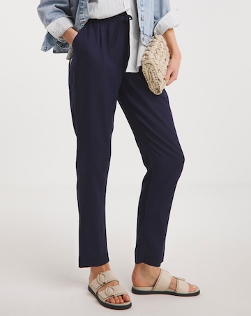 Navy Linen Mix Tapered Trousers
