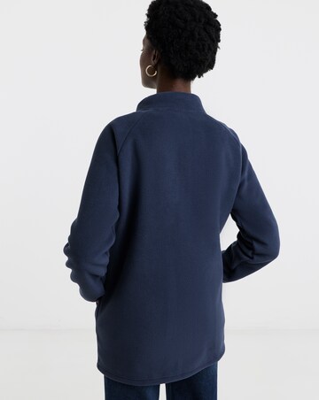 Navy Zip Through Longline Fleece