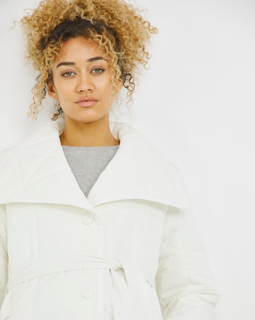 Ecru wrap longline quilt coat