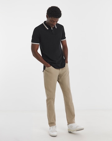 Tipped Pique Polo Long Length- Black