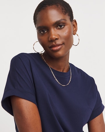 Pure Cotton Navy Relaxed Short Sleeve Longline Top