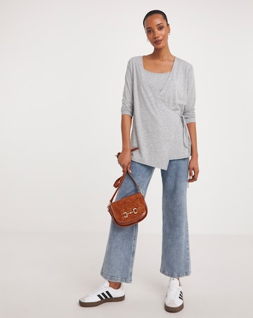 Grey 2 in 1 Long Sleeve Wrap Top