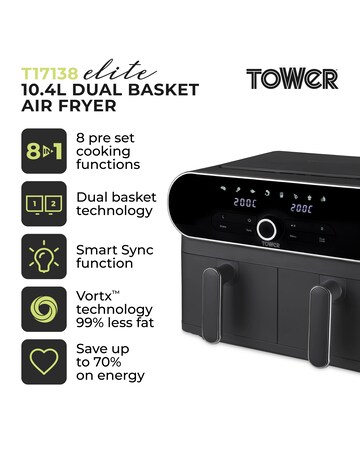 Tower T17138 Vortx 10.4L Dual Basket Air Fryer