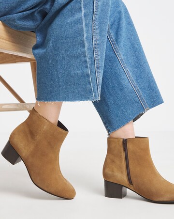 Chiba Suede Low Block Heel Ankle Boot - Wide Fit (E)