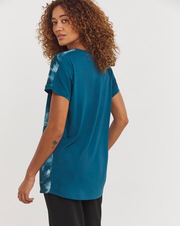V Neck Printed Satin Front Longline Top