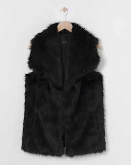 Black Long Pile Faux Fur Gilet