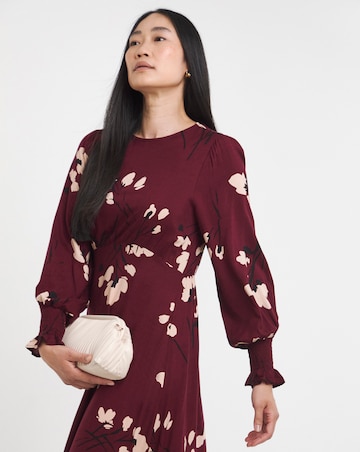 Shirred Cuff Long Sleeve Tea Dress