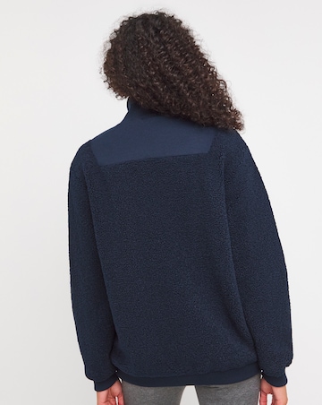 Navy Borg Rib Collar Zip Up Jacket