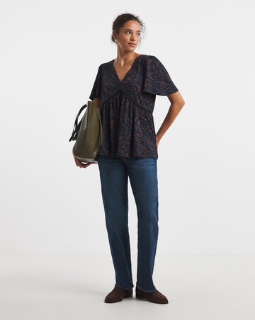 V Neck Crochet Contrast Top