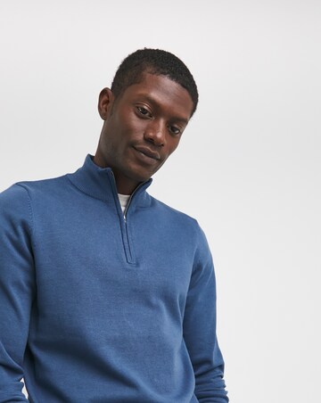 Blue Cotton 1/4 Zip Funnel Neck