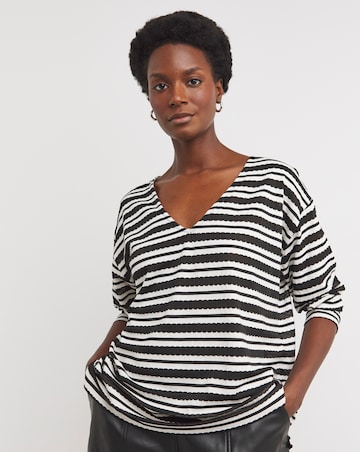 Stripe Lace V Neck Long Sleeve Longline Top