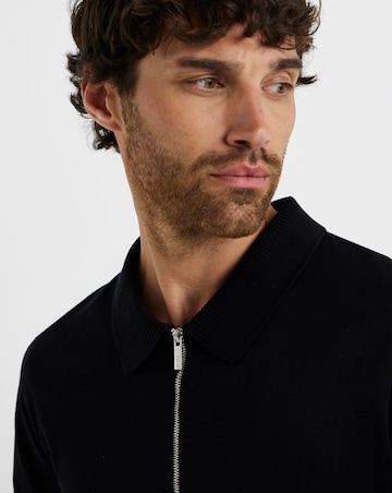 Folio Mercerised Supima Zip Neck Polo-Black