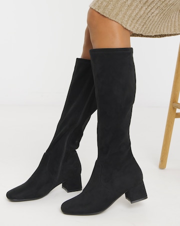 Claudia Block Heel Knee Boots - Extra Wide Fit (EEE) Super Curvy/Curvy Plus Calf