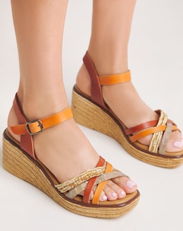 Jude Leather Strappy Wedge Sandal Wide E Fit