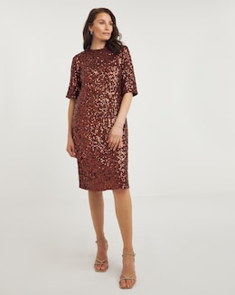 Joanna Hope Copper Sequin T-Shirt Dress