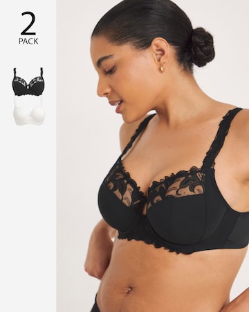 2 Pack Flora Underwired Full Cup Bras B-G - Black/White