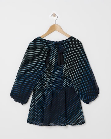 Blue Spot Print Exposed Back Swing Top