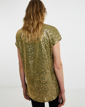 Sequin Longline Curved Hem Top